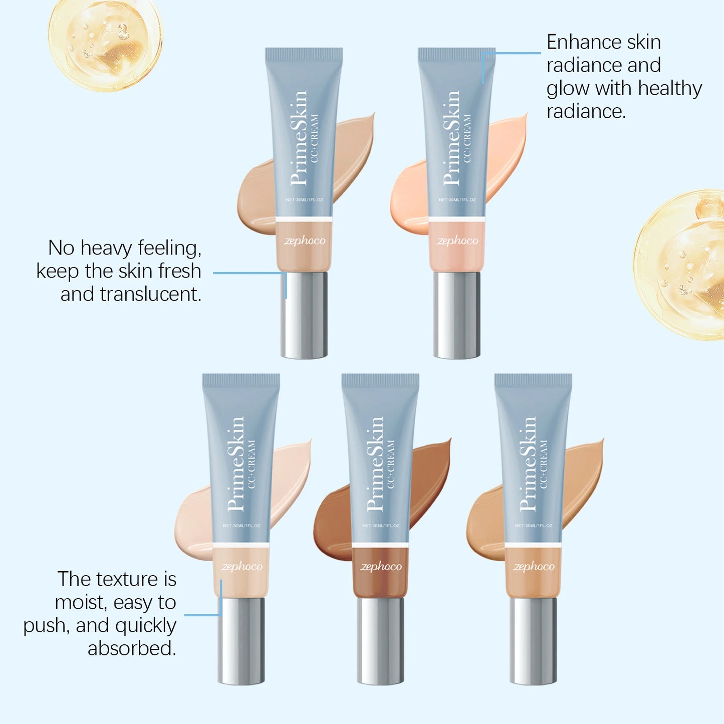 Multi Color Lightweight Liquid Foundation Hydrating Brightening Non-sticky Perfect Converage Reduce Redness Refreshing CC Cream
