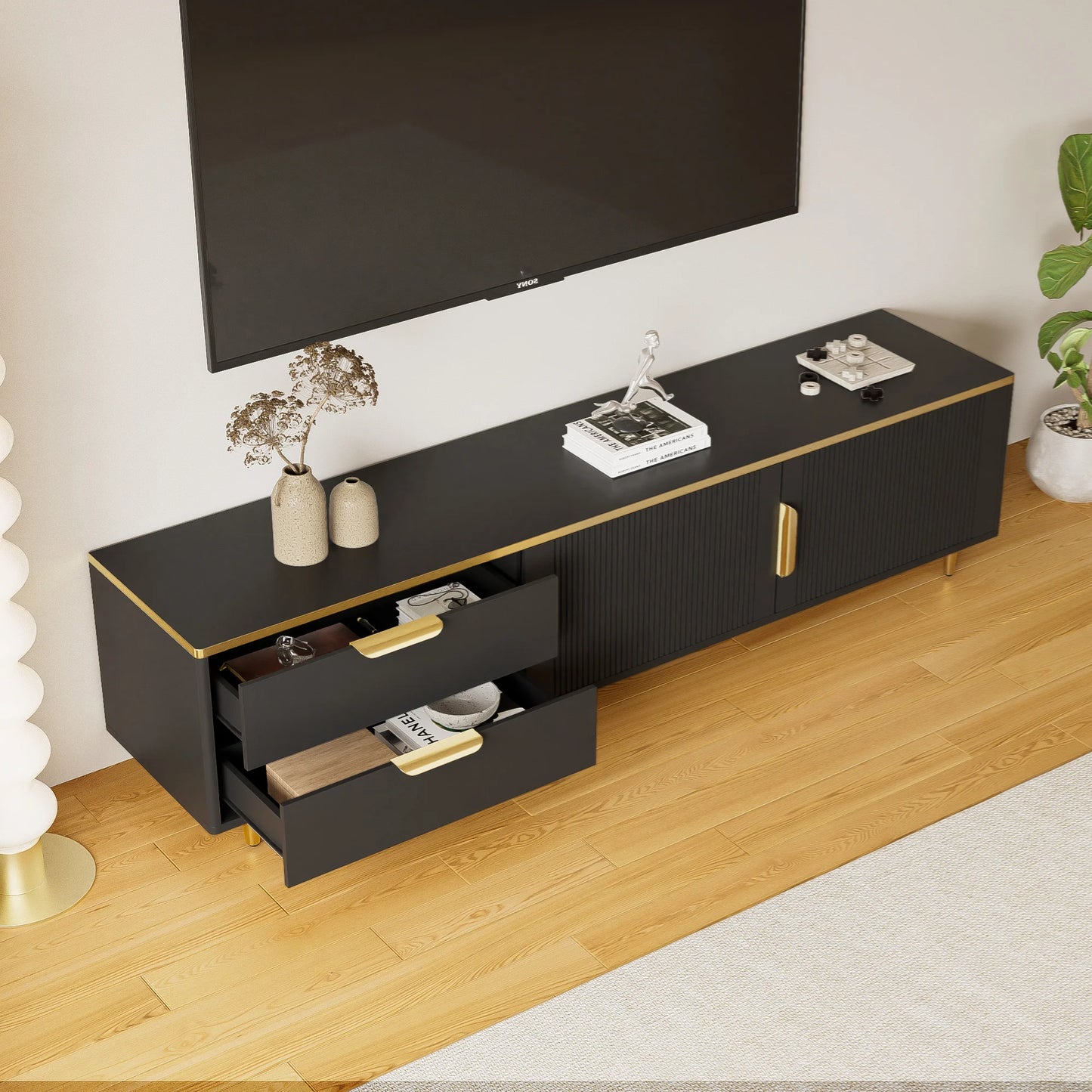 TV wardrobe TV lowboard with 2 doors and 2 drawers, 175cm long, television table living room wardrobes TV furniture for the living room, dining room