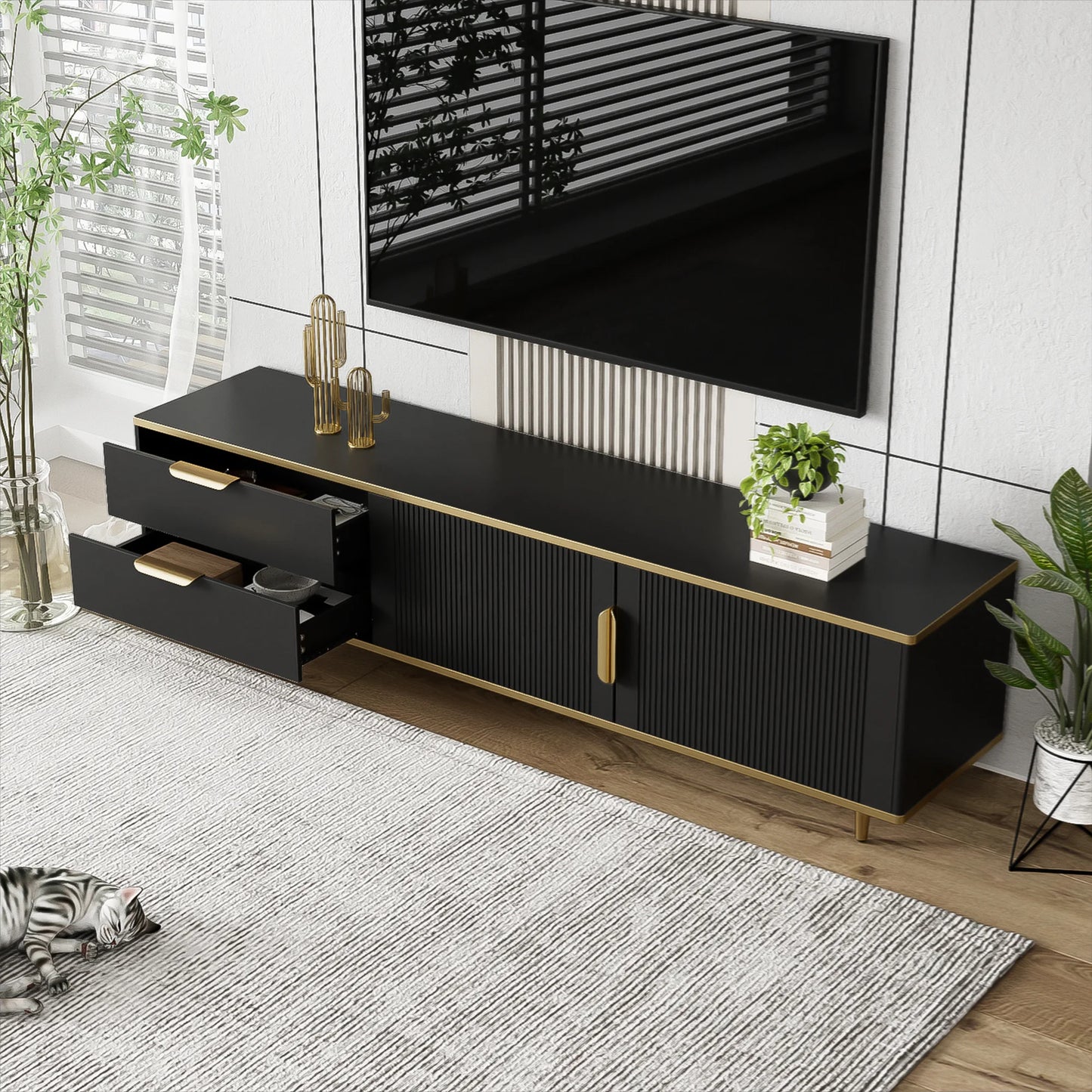 TV wardrobe TV lowboard with 2 doors and 2 drawers, 175cm long, television table living room wardrobes TV furniture for the living room, dining room