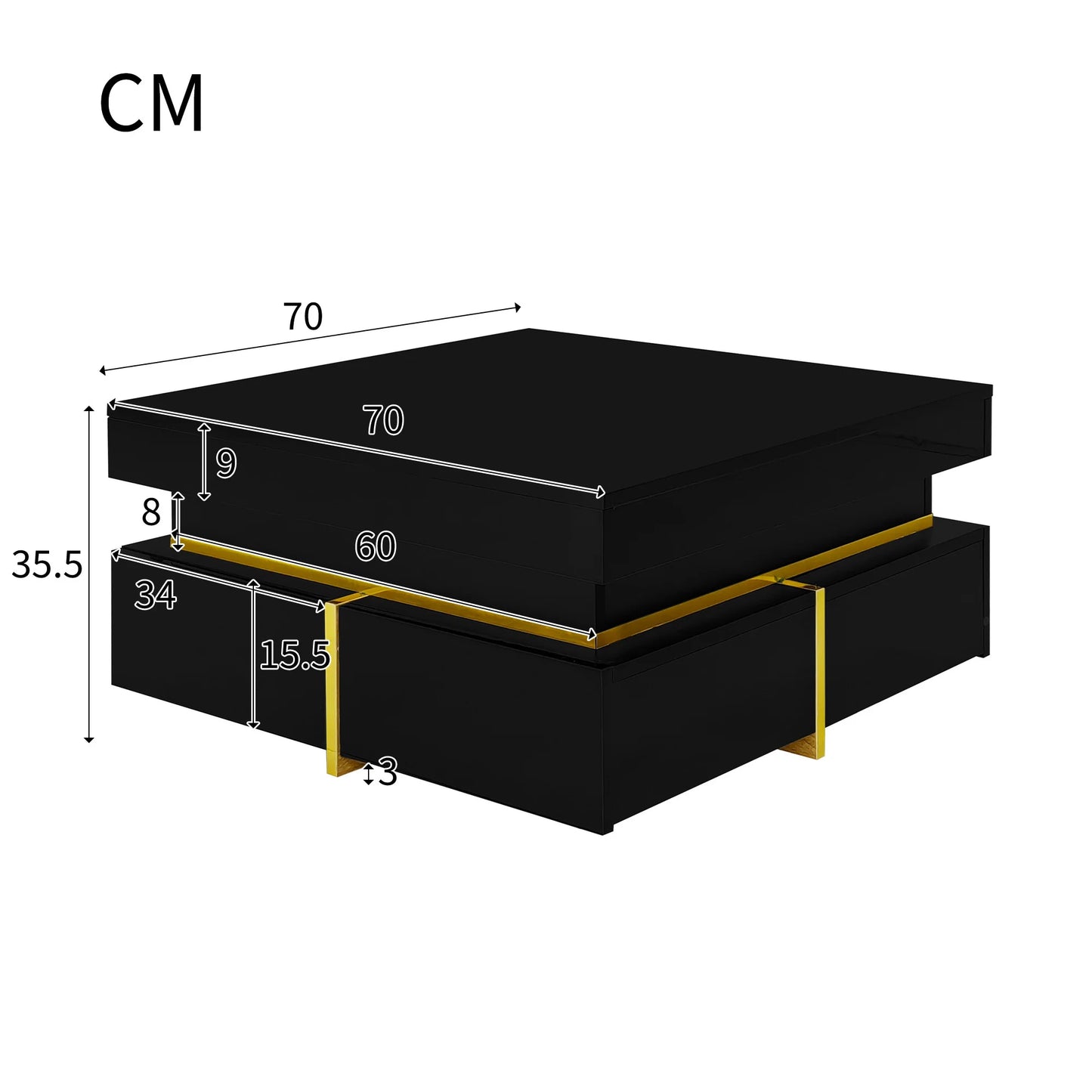 Coffee table, square, high-gloss side table for the bedroom, living room tables with storage for the living room, side table