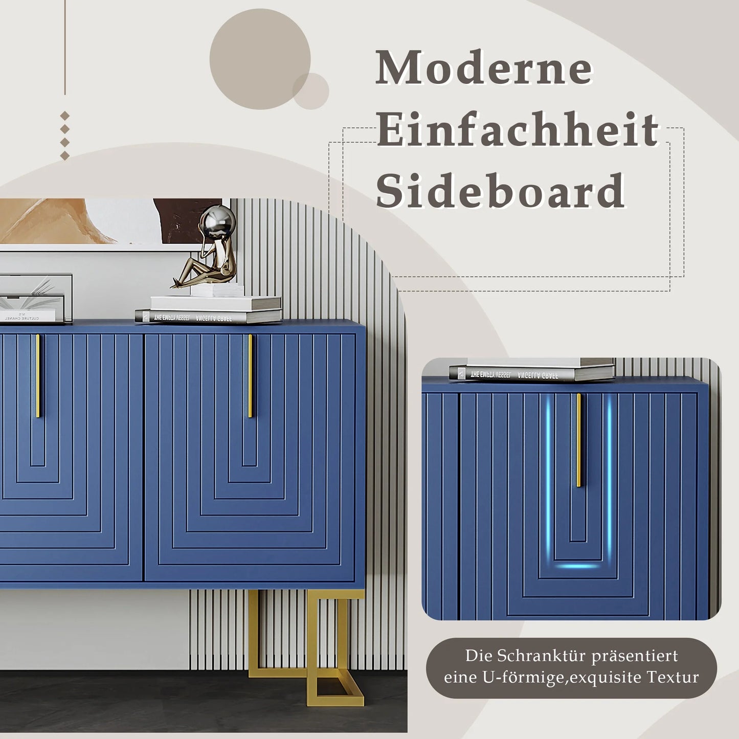 chests of drawers Modern 3-door sideboard with adjustable shelves chest of drawers, navy blue black/white