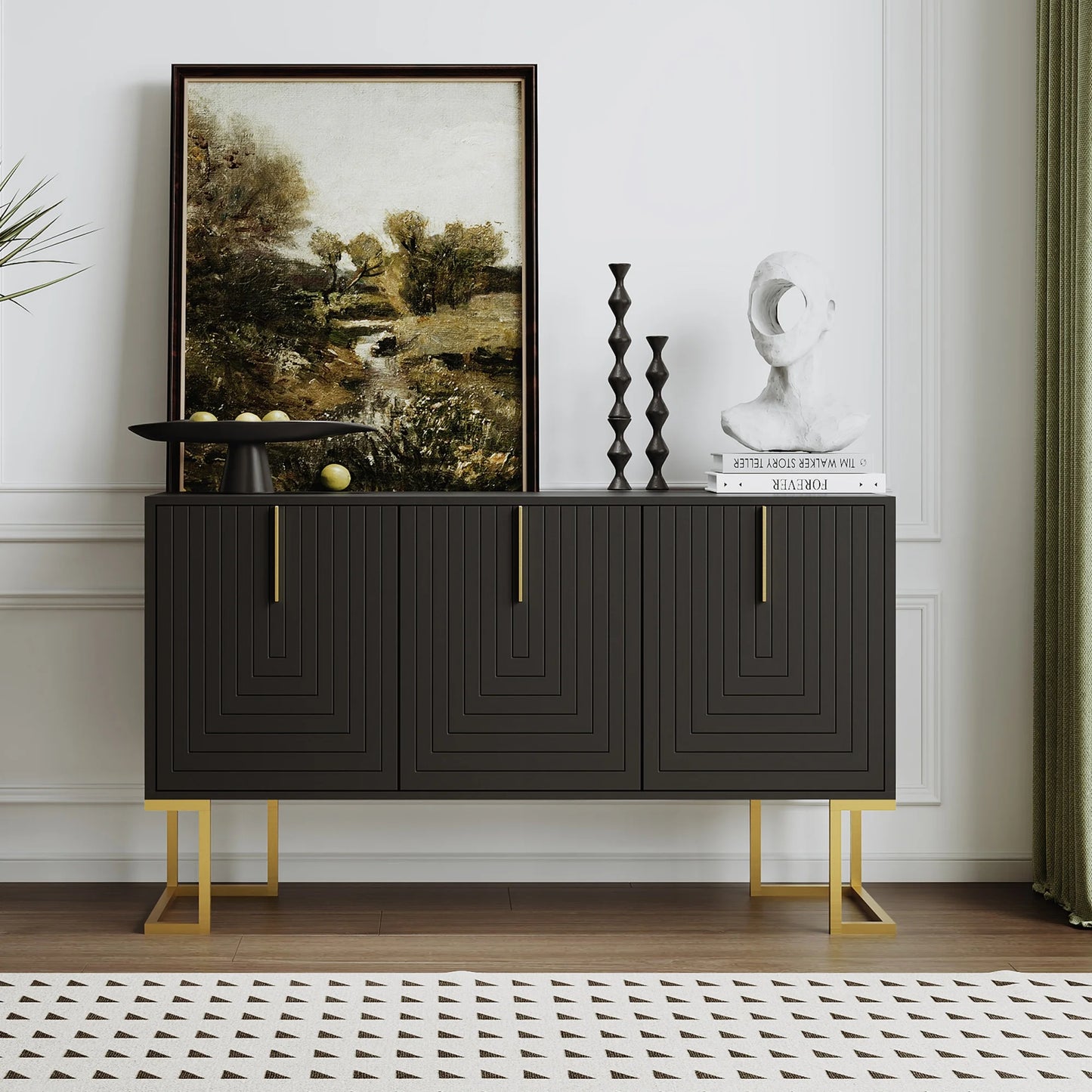 chests of drawers Modern 3-door sideboard with adjustable shelves chest of drawers, navy blue black/white