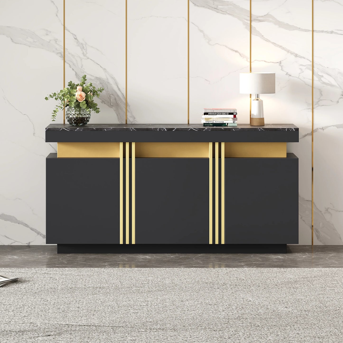 Handleless sideboard with 3 doors,dining room wardrobe with adjustable dividers,side wardrobe with platinum seams,for kitchen, living room,dining room,