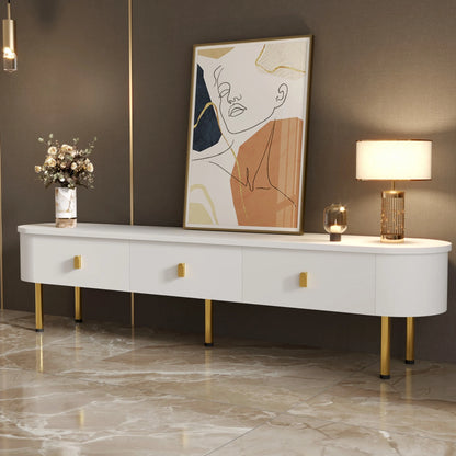 TV wardrobe TV lowboard with drawers, golden handles and legs, curved corners, 174*35*41 cm, living room tisch