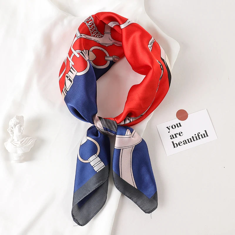 70*70cm Fashion Silk Satin Hair Scarf Women Printed Female Bandana Small