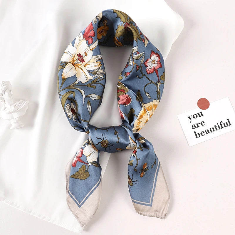 70*70cm Fashion Silk Satin Hair Scarf Women Printed Female Bandana Small