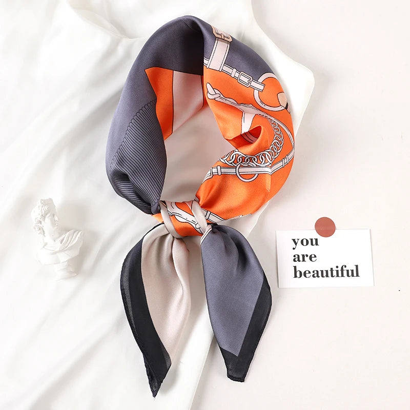 70*70cm Fashion Silk Satin Hair Scarf Women Printed Female Bandana Small