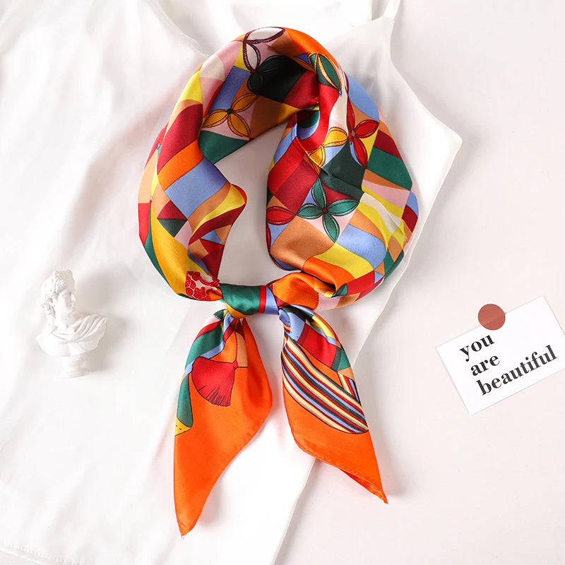 70*70cm Fashion Silk Satin Hair Scarf Women Printed Female Bandana Small