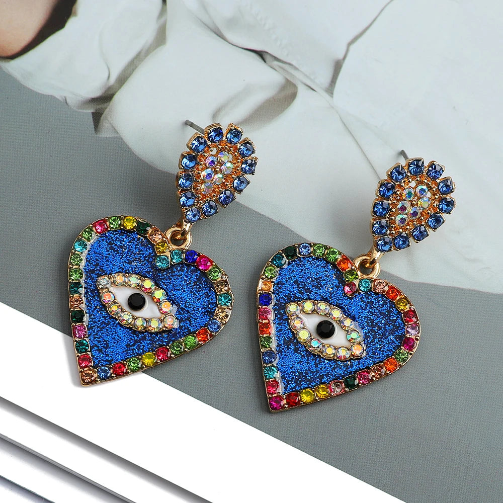 Fashion Sweet Heart  Earrings For Women Luxury Colorful Eye Jewelry