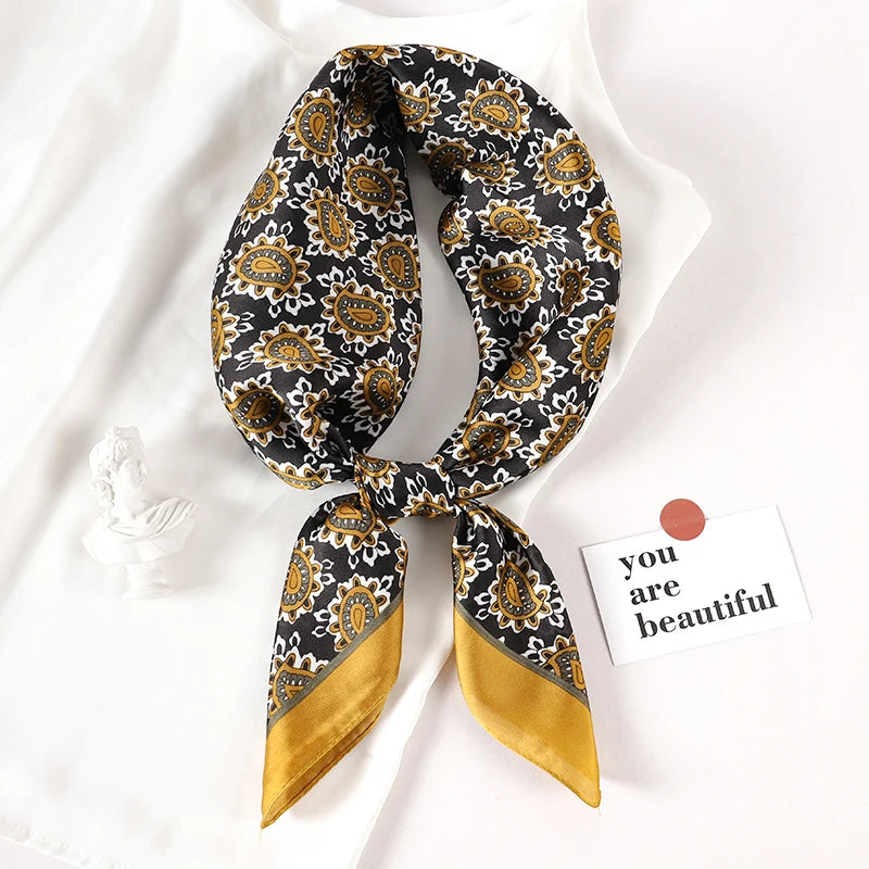 70*70cm Fashion Silk Satin Hair Scarf Women Printed Female Bandana Small