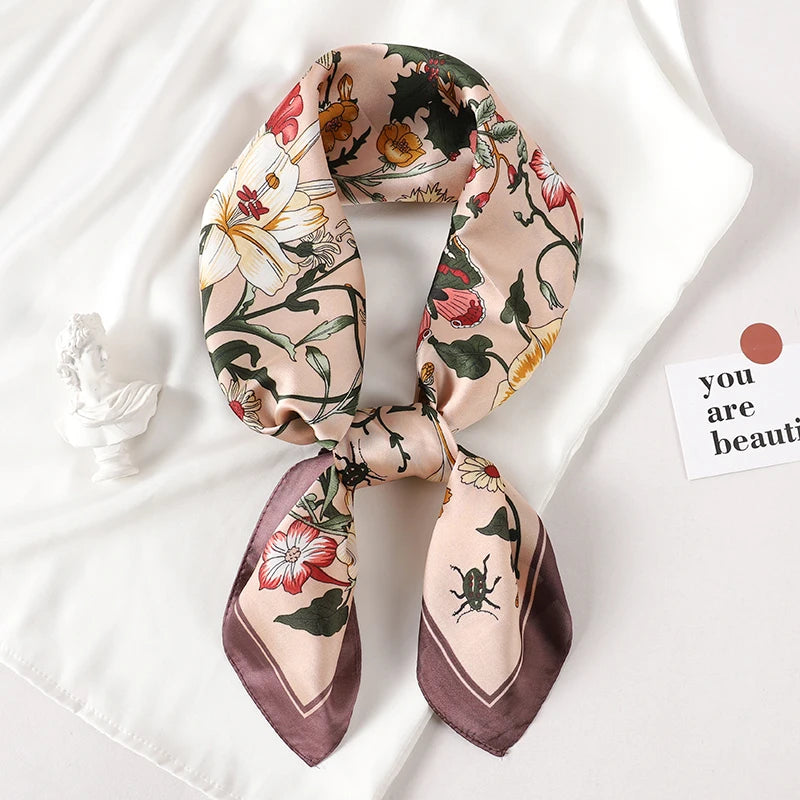 70*70cm Fashion Silk Satin Hair Scarf Women Printed Female Bandana Small