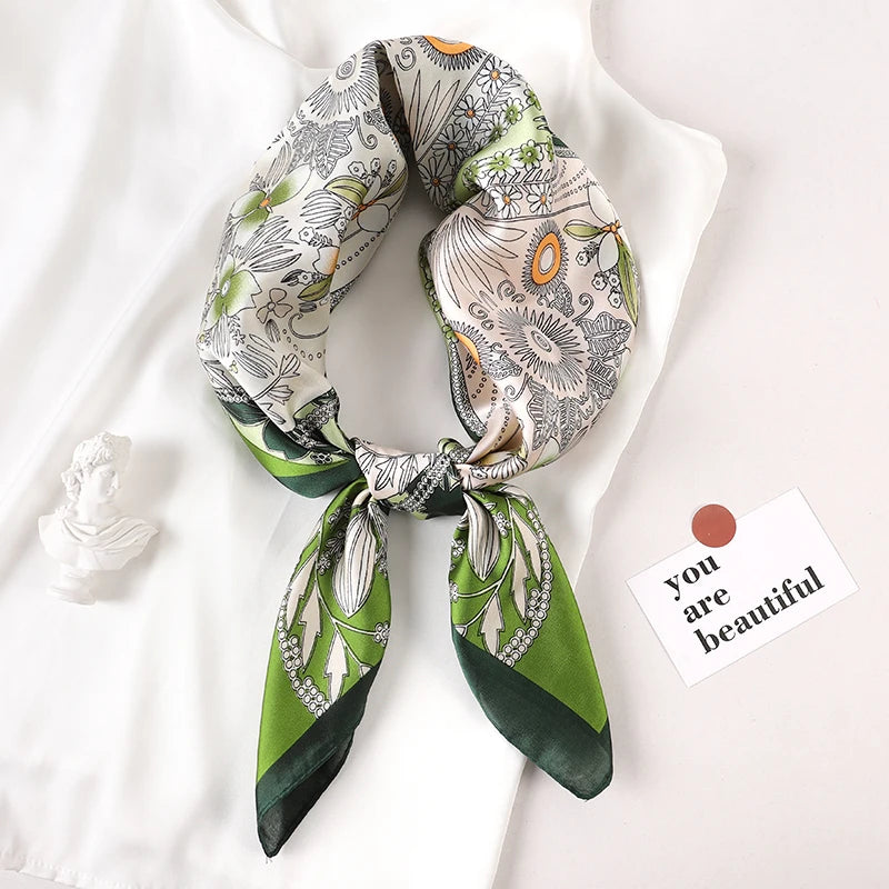 70*70cm Fashion Silk Satin Hair Scarf Women Printed Female Bandana Small