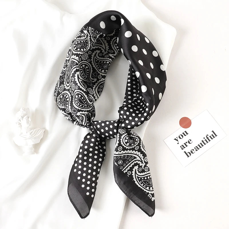 70*70cm Fashion Silk Satin Hair Scarf Women Printed Female Bandana Small