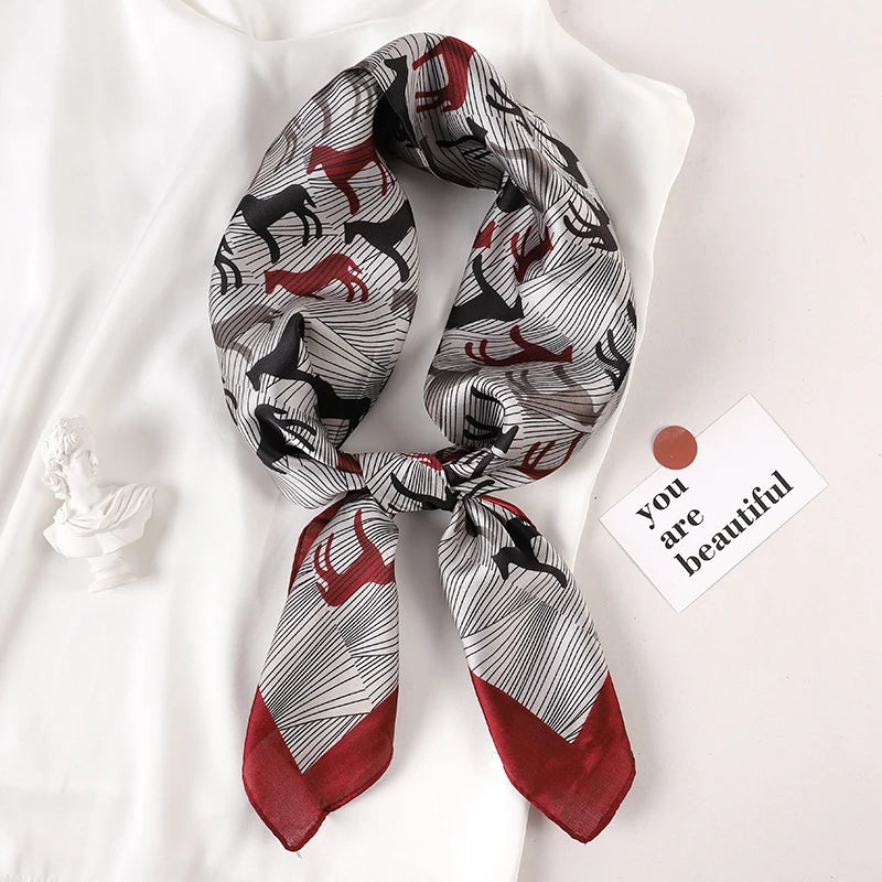 70*70cm Fashion Silk Satin Hair Scarf Women Printed Female Bandana Small