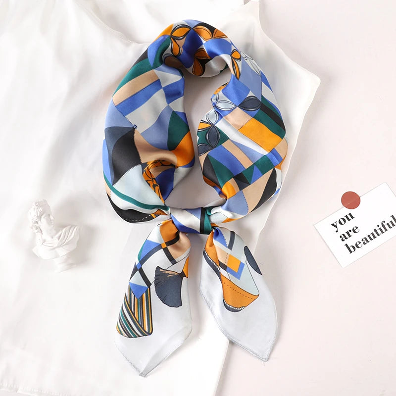 70*70cm Fashion Silk Satin Hair Scarf Women Printed Female Bandana Small