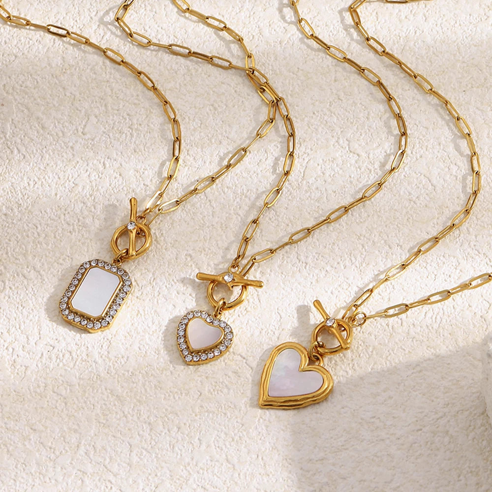 Heart Pendant OT Clasp Necklace 18K Gold Plated Stainless Steel Necklace For Women Vintage Hypoallergenic Jewelry