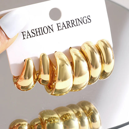 12pcs/Set Classic Fashion Twist Drop Design Women's Gold-Color Earrings For Daily Workplace And Party Outfits