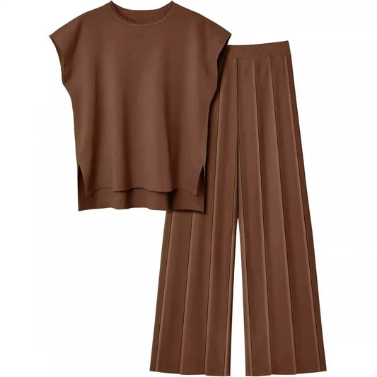 Casual Knitted Women's Set Sleeveless Vest Knitted Sweater plus Wide Leg Pants