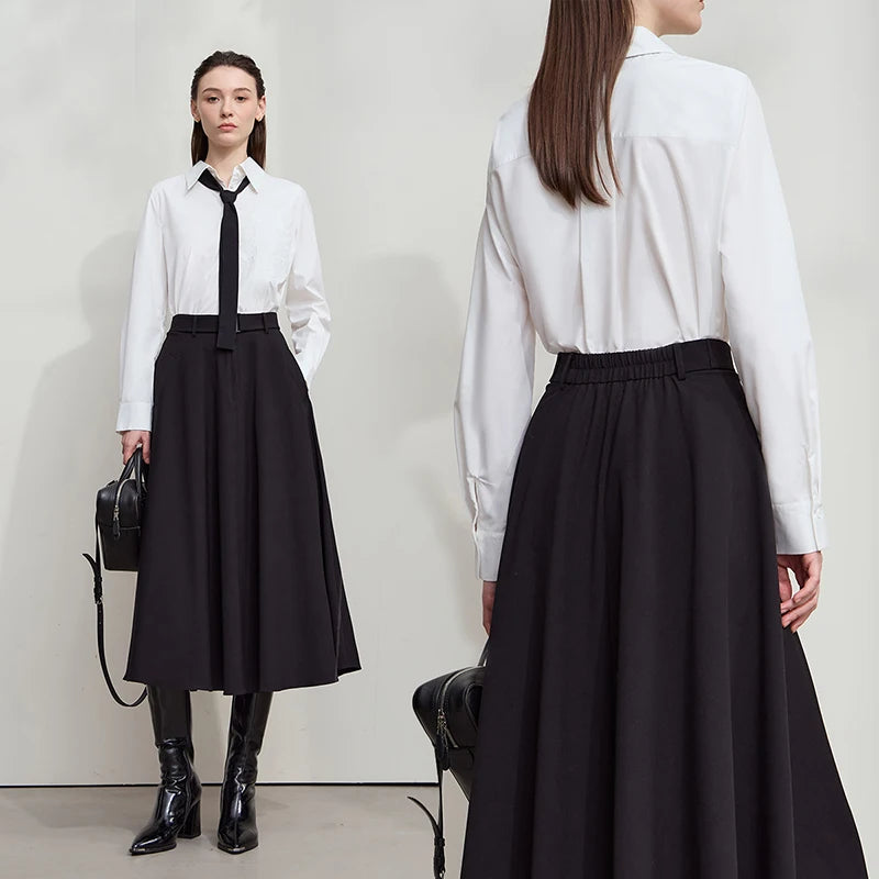 Women's Skirt New Minimalist Solid Color Elegance A-Line Midi Skirt Loose Versatile