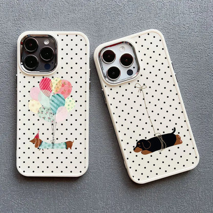 Vintage Dachshund Black Polka Dot Print Silicone Phone Case For iPhone 16 15 14 Pro Max Plus 13 12 11 Pro Max XR XS X Covers