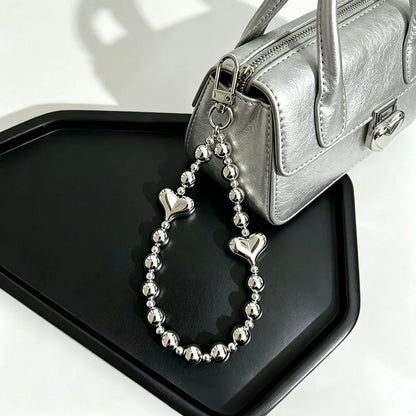 Trendy Silver Color Beaded Phone Hand Strap Premium Metal Look Short Wrist Lanyard Multi-Use Chain for Phone Case Keys & Bags