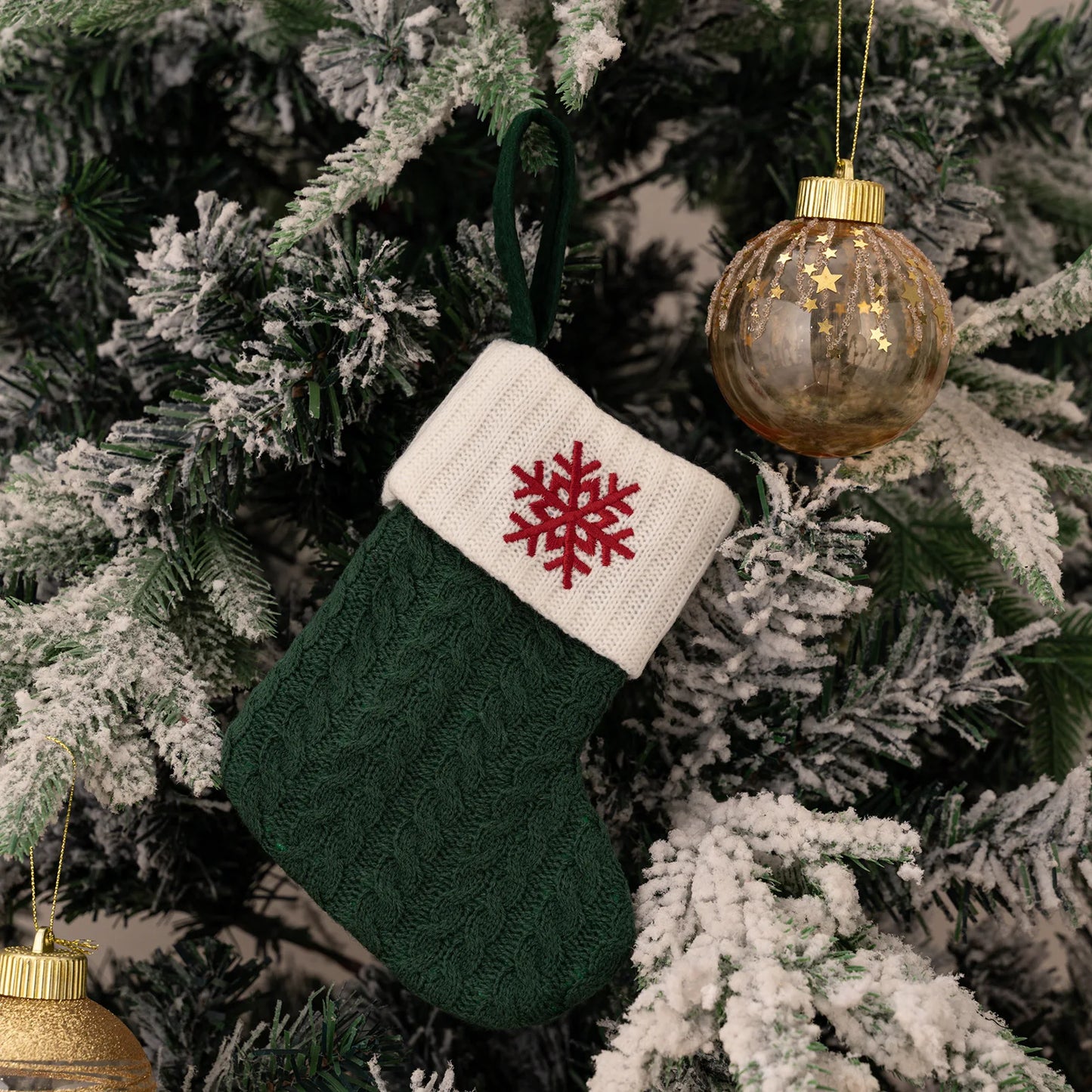 Green A-Z Letter Hanging Christmas Stockings Monogram Knitted Socks