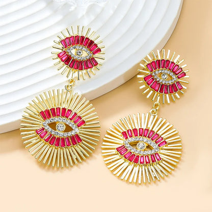 Metal Evil Eye Post Dangle Earrings For Women Multi Colors