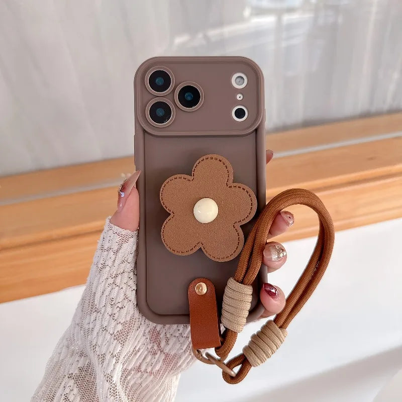 Cute Little Flower Pattern Phone Case For iPhone 17 16 15 14 13 12 11 Pro Max 16E 17E 17Air X XR XS With Detachable Strap Cover