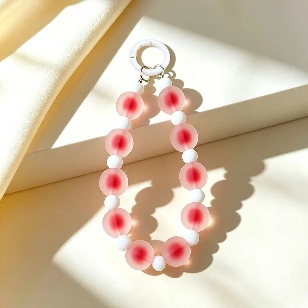 Jelly Colorful Acrylic Beaded Phone Charm Strap Frosted Style Wristlet Lanyard Keychain Pendant for Phone Case Bag Accessories