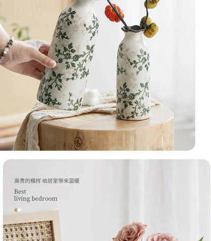 Ceramic Vase For Home Decoration Living Room Decor  Hydroponic Flower Arrangement Pastoral Style Green Vase Flower Pot For Plant