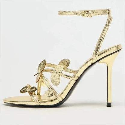 Brand Designer High Heels Women Gold Ankle Strap Fashion Sandals Female Open Toe Narrow