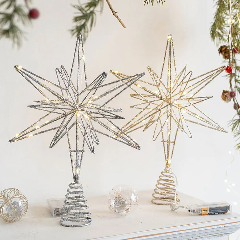 Christmas Tree Toppers Star With LED String Lights Ornaments For Christmas
