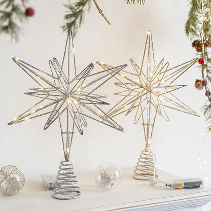 Christmas Tree Toppers Star With LED String Lights Ornaments For Christmas