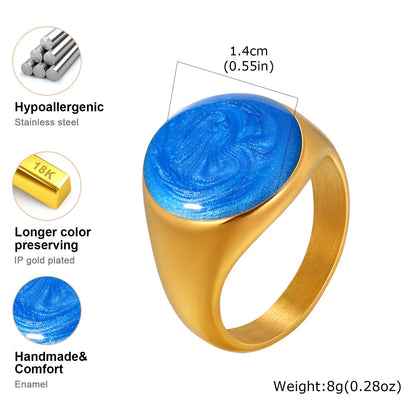 Chunky Open Twist Stackable Rings for Women, Blue Geometric Bold Enamel Crossover Statement Ring Band Waterproof