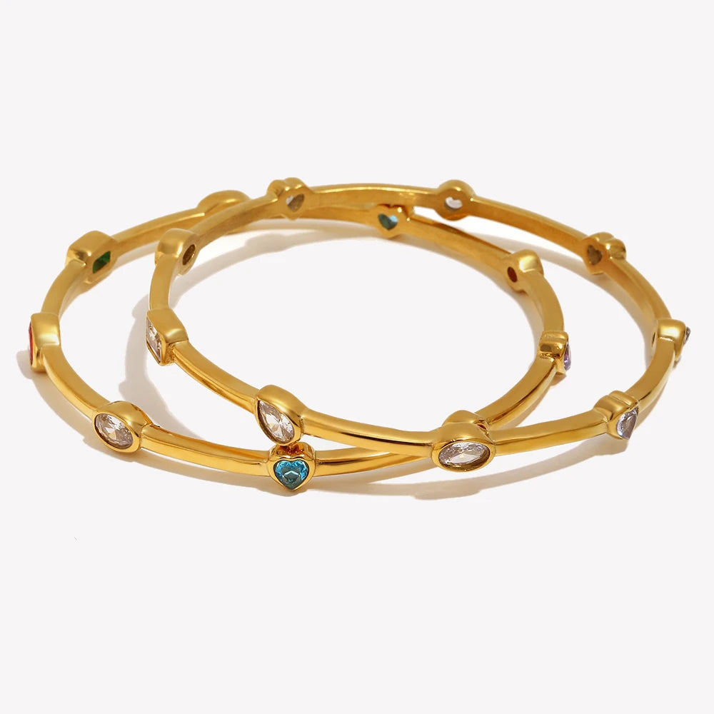 Colorful CZ Bracelet 18K Gold Stainless Steel Waterproof Bracelet Hypoallergenic Bohemian Bangle Women Jewelry