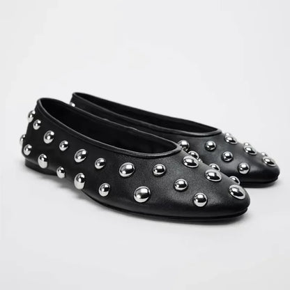 New Steel Flat Shoes With Silver Ball For Women