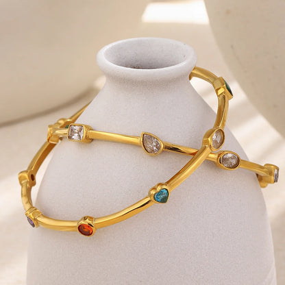 Colorful CZ Bracelet 18K Gold Stainless Steel Waterproof Bracelet Hypoallergenic Bohemian Bangle Women Jewelry