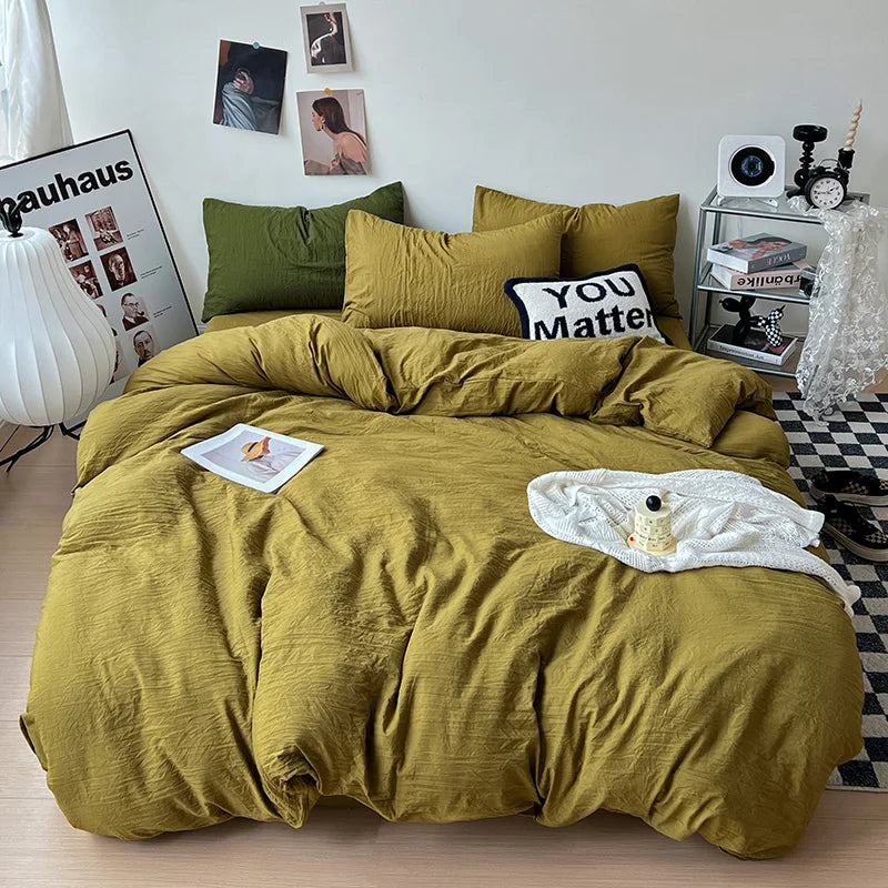 Solid color Duvet Cover set with Pillow Case Bed Sheet Olive Green