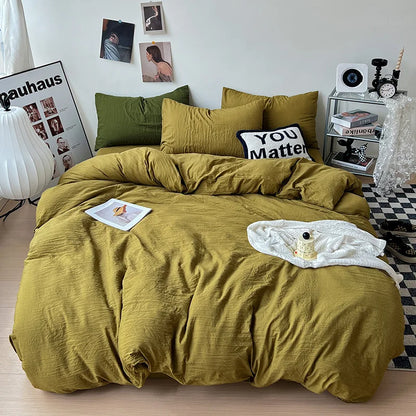 Solid color Duvet Cover set with Pillow Case Bed Sheet Olive Green