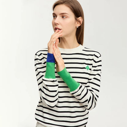 Striped Women's Sweater New Round Neck Asymmetrical