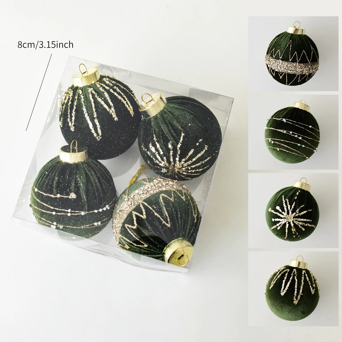 4 Christmas painted velvet Christmas ball ornaments for Christmas tree