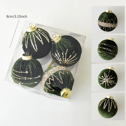 4 Christmas painted velvet Christmas ball ornaments for Christmas tree