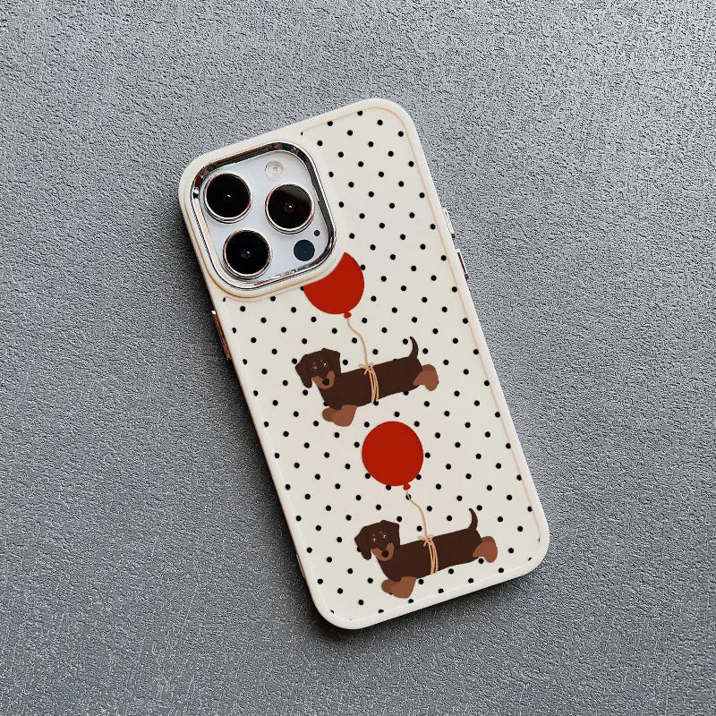 Vintage Dachshund Black Polka Dot Print Silicone Phone Case For iPhone 16 15 14 Pro Max Plus 13 12 11 Pro Max XR XS X Covers