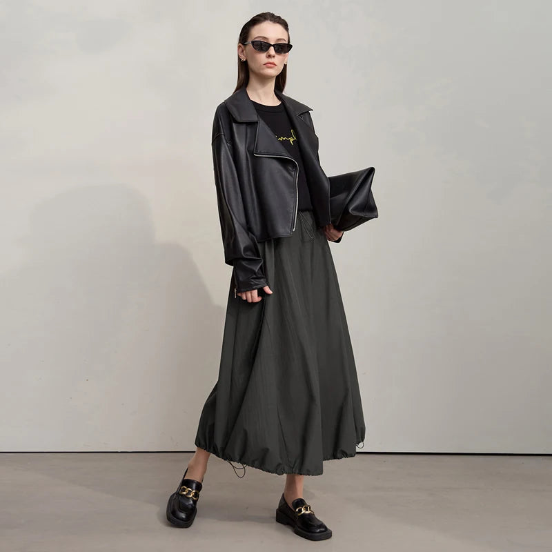 Skirts For Women Casual Loose Elegance Elastic Waist Solid Flower Bud Long Skirts