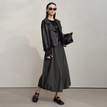 Skirts For Women Casual Loose Elegance Elastic Waist Solid Flower Bud Long Skirts