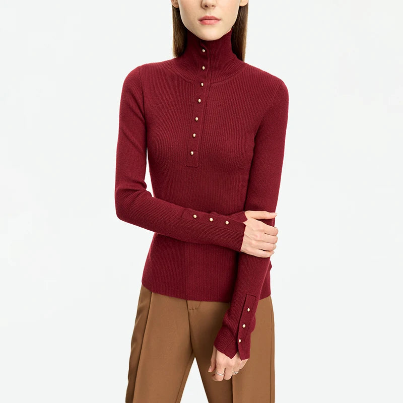 Minimalist Half Cardigan Turtleneck Sweaters for Women