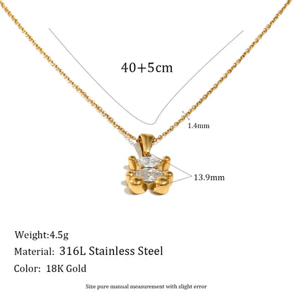 Cute Bear Jewelry Set Gold Plated Sitting Bear Zircon Necklace Stud Earring Smooth Edge Versatile Style Jewelry