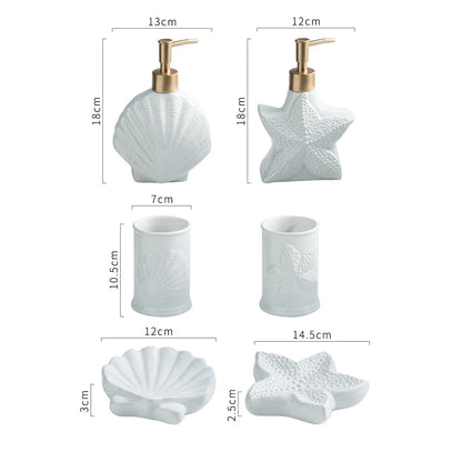 Porcelain Bathroom Set Bathroom  Ceramic Starfish Shell Soap Dispenser Gargle Cup Bathroom Accessories Shower Gel Divided Bottle Soap Dish
