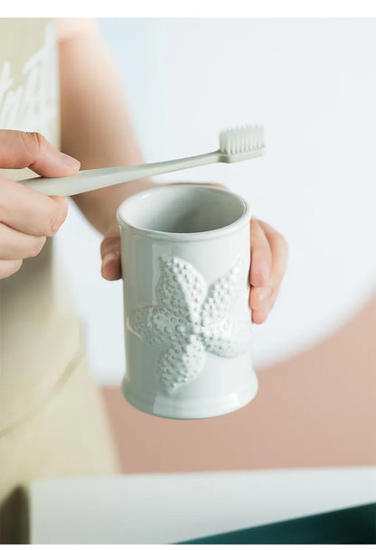 Porcelain Bathroom Set Bathroom  Ceramic Starfish Shell Soap Dispenser Gargle Cup Bathroom Accessories Shower Gel Divided Bottle Soap Dish