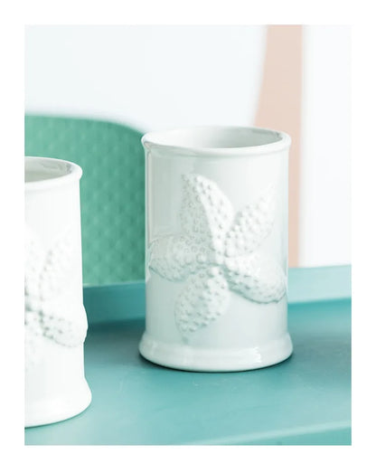 Porcelain Bathroom Set Bathroom  Ceramic Starfish Shell Soap Dispenser Gargle Cup Bathroom Accessories Shower Gel Divided Bottle Soap Dish